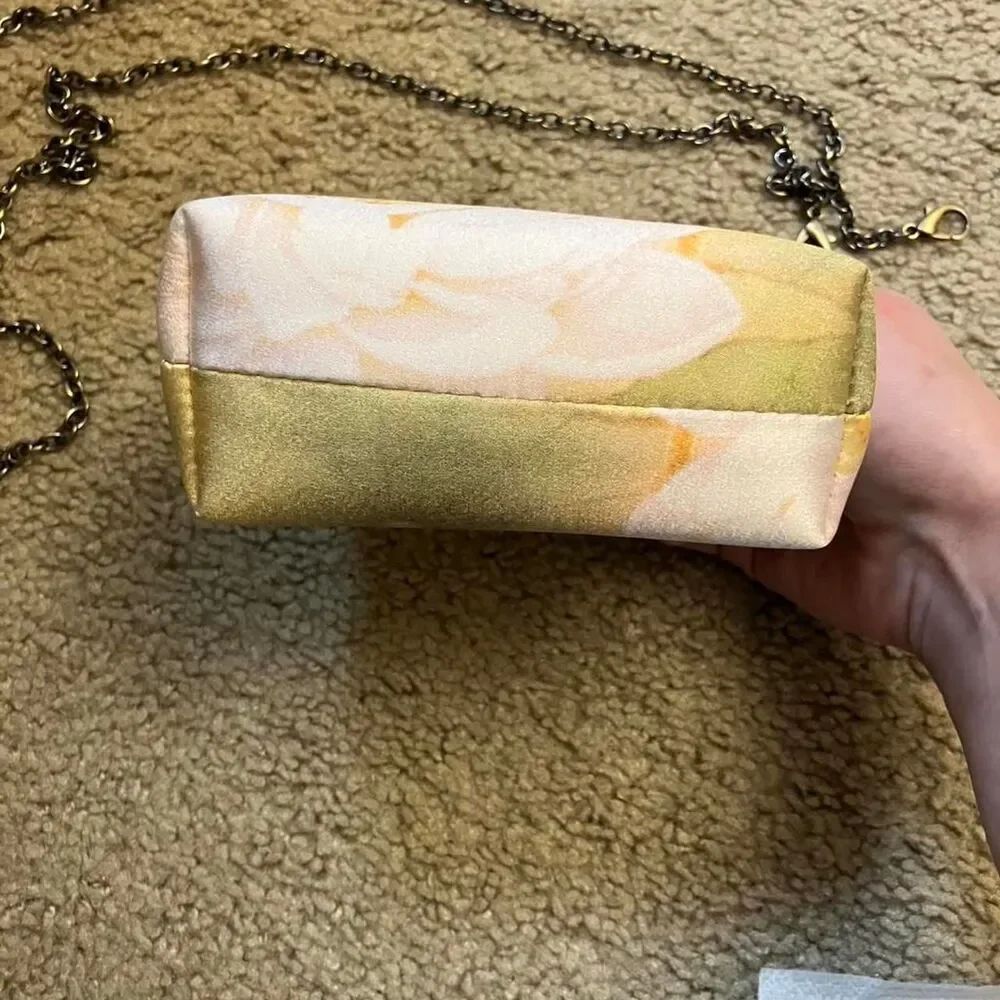 Silk Crossbody Pink and Yellow Floral Coin Purse - Picture 3 of 7